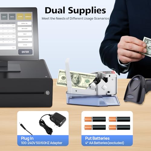 Portable Money Counter Machine 600 Bills/Min, Dual Power Battery/AC Bill Counter with ADD Mode & Batch Function - Lightweight Cash Counter for Banks Retail Stores