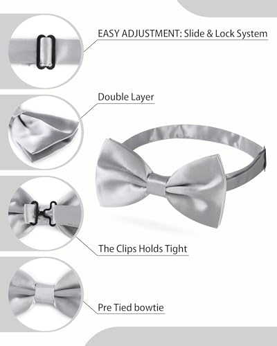 AWAYTR Bow Ties for Men - Pre-Tied Adjustable Tuxedo Style for Wedding - color: Silver