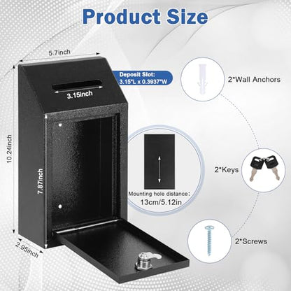 KYODOLED Metal Cash Box for Farm Stand, Money Drop Box with Lock & Slot - color: Black, size: 10.24 x 5.7 x 2.95 Inch