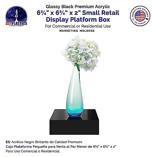 4 Pack Black Acrylic Display Box Countertop Showcase Bin No Lid 6.75" x 6.75" x 2 Inch Merchandise Storage with Open Bottom Square Flippable Cubby for Retail Stores and Expos by Marketing Holders - size: 6.75" x 6.75" x 2" Black