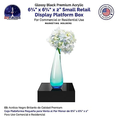 4 Pack Black Acrylic Display Box Countertop Showcase Bin No Lid 6.75" x 6.75" x 2 Inch Merchandise Storage with Open Bottom Square Flippable Cubby for Retail Stores and Expos by Marketing Holders - size: 6.75" x 6.75" x 2" Black