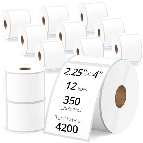 2.25" x 4" Waterproof Thermal Shipping Labels, 12 Rolls, 1" Core - size: 2.25" x 4"-12 Rolls ( 4200 Labels )