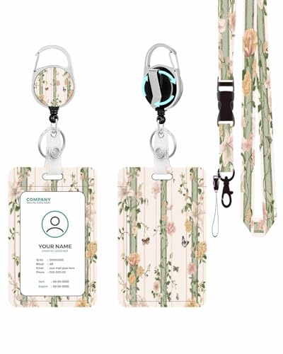 Vertical ID Badge Holder with Detachable Lanyard - Art Flower - color: Art Flower