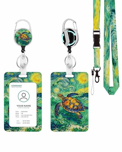 Vertical ID Badge Holder with Detachable Lanyard - Art Sea Turtle - color: Art Sea Turtle