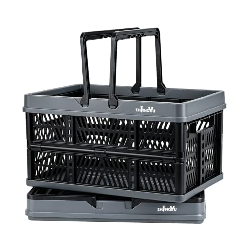 Pack-2 Black Plastic Baskets with Handles,Collapsible crates for Storage - color: Black, size: 17.72"x12.6"x8.94"
