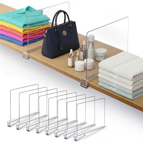 8 Pack Acrylic Shelf Dividers for Closet 11x7.9 Inch – Acrylic Dividers for Shelves Clear Closet Shelf Separators for Purses, Clothes Storage – Vertical Bookshelf Dividers for Bedroom & Kitchen - size: Pack of 8