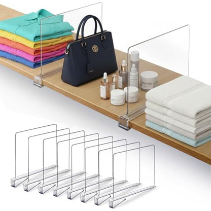 8 Pack Acrylic Shelf Dividers for Closet 11x7.9 Inch – Acrylic Dividers for Shelves Clear Closet Shelf Separators for Purses, Clothes Storage – Vertical Bookshelf Dividers for Bedroom & Kitchen - size: Pack of 8
