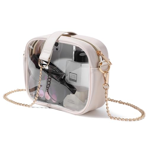 TOBVZOO Clear Bag Stadium Approved, Crossbody Transparent Bag for Concerts Sports Events, Purses for Men & Women - color: Beige - Gold Chain