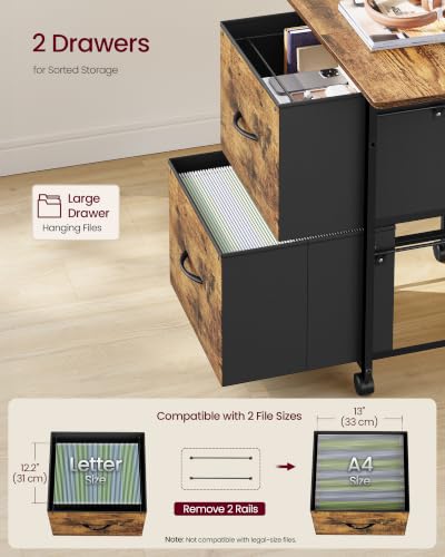 VASAGLE 2-Drawer File Cabinet, Mobile Printer Stand with Storage - color: Brown, size: 2 Drawers