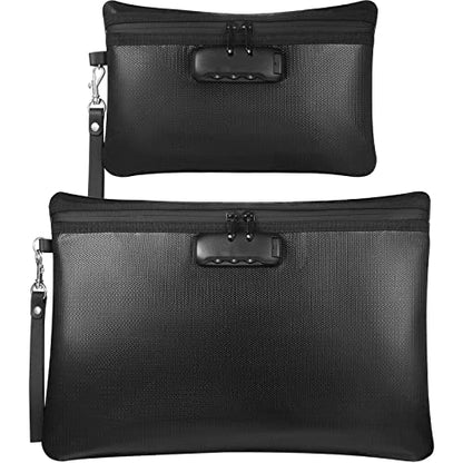 Nezyo 2 Pcs Fireproof Document Bag with Lock, Waterproof Money Pouch,Black - color: Black