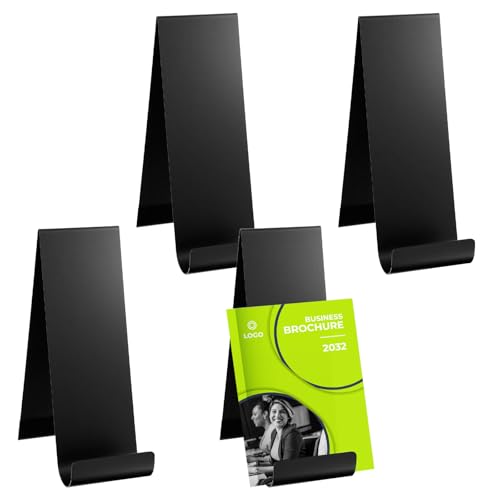 4 Pcs Metal Fancy Brochure Holder Display Flyer Brochure Stand Table Vertical Countertop Literature Organizer for Booklets Pamphlet Magazine Menu Journals (Black)