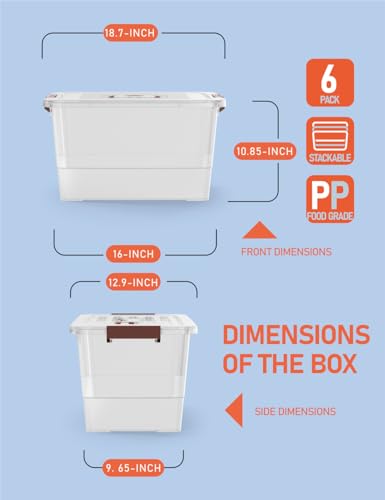 WYT 32 Qt Plastic Clear Storage Bin with Durable Lids and Latching Buckle, 6-Pack Tote Organizing Box Stackable and Nestable - size: 32qt - 6 pack