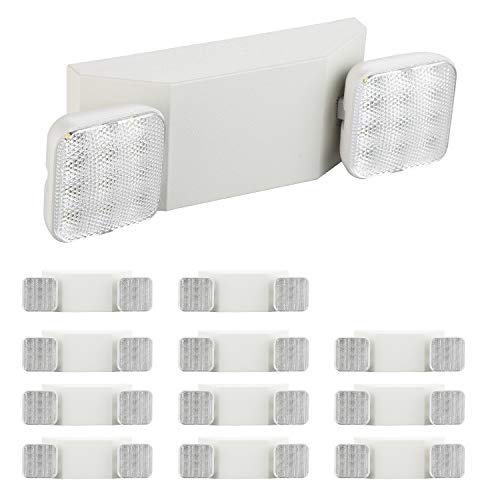 SPECTSUN 12 Pack LED Emergency Lighting Fixture with 2 LED Heads and Hardwired Adjustable White Color Commercial Emergency Lights with Battery Backup for Power Failure - size: 12 Pack