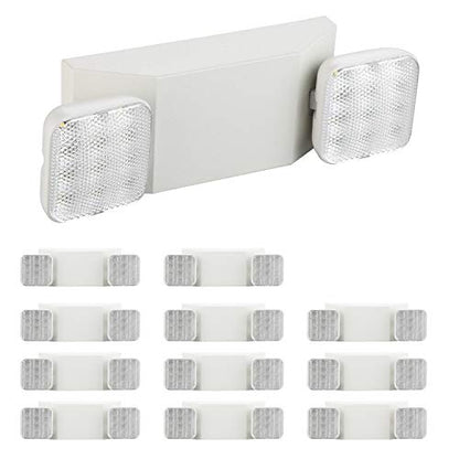 SPECTSUN 12 Pack LED Emergency Lighting Fixture with 2 LED Heads and Hardwired Adjustable White Color Commercial Emergency Lights with Battery Backup for Power Failure - size: 12 Pack