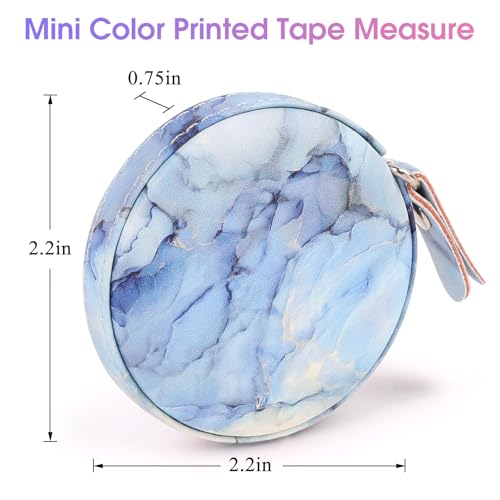 Retractable Mini Leather Tape Measure, Auto Retract Light Blue - color: Light Blue Marble