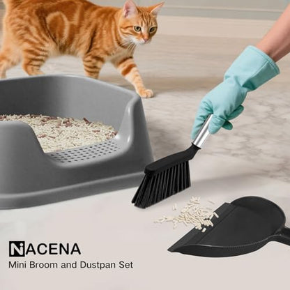 NACENA Mini Broom and Dustpan Set, Small Dust Pan and Brush Set, Black - color: Black, size: 1 Pack