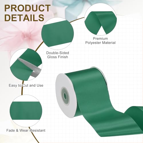 PATIKIL Green Satin Ribbon 2-1/2"x25 Yards Solid Fabric Ribbon - color: Green, size: 2-1/2" x 25 Yards