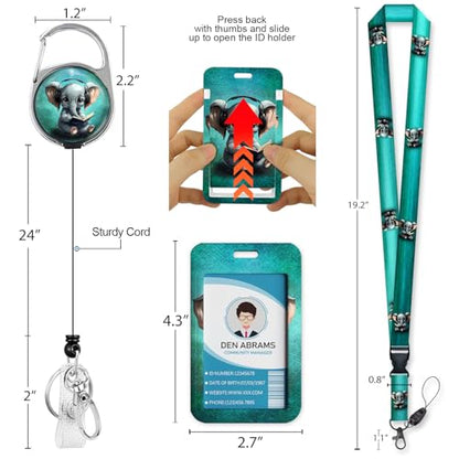 Piefly Lanyards for Id Badge, Teacher Card Holder Retractable Reel Elephant - color: Elephant