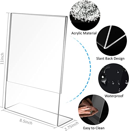 8.5x11 Inches Acrylic Sign Slant Back Holder, Plastic Display Stand,Brochure Holder, Table Top Sign Holder For Office, Home, Store, Restaurant(6pack)