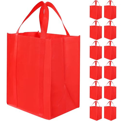 12 Pack Heavy Duty Reusable Grocery Bags - Large Shopping Totes Reinforced Handles, Holds 40 lbs, Foldable and Washable (Red) - color: Red