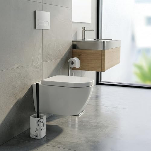 Vigar Zense Toilet Brush and Holder Set, Polyresin Stone, White Marble - color: White Marble