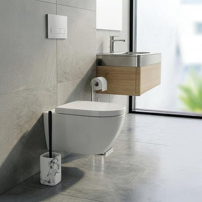 Vigar Zense Toilet Brush and Holder Set, Polyresin Stone, White Marble - color: White Marble