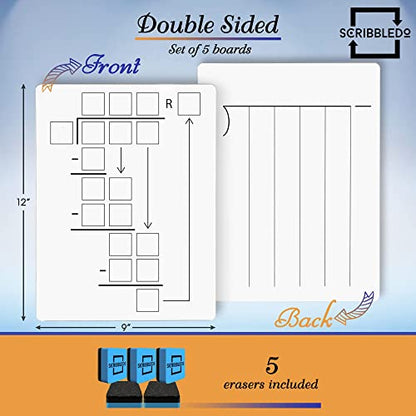 SCRIBBLEDO Long Division Dry Erase White Boards 9x12, Double-Sided, 5 Pack
