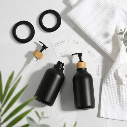 KASUNTING Hand Soap Dispenser Bathroom with Anti-Slip Silicone Boot, Black Dish Soap Dispenser for Kitchen, 2 Pack 17 Fl Oz Plastic Hand and Dish Soap Dispensers Set with Bamboo Pump - color: Black, size: 2 Bottles with Silicone Boots