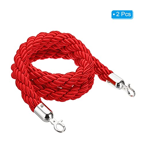 PATIKIL Stanchion Rope 1.5m/5Ft Barrier Red Silver 2 Pack - color: Red/Silver