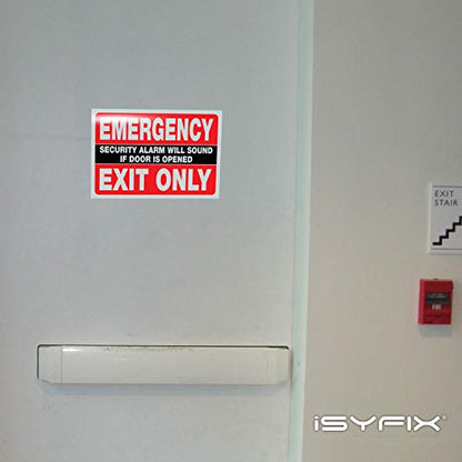 iSYFIX Emergency Exit Only Stickers, Design 2, 10x7 in, 2 Pack, Red & Black - color: Red & Black