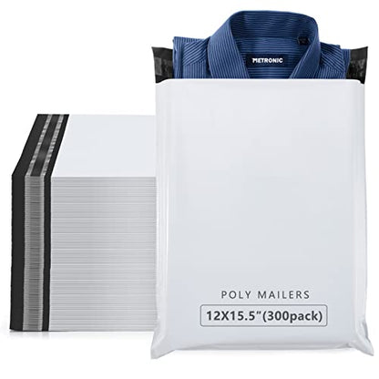 Metronic Poly Mailers 12x15.5 300 Pcs Medium Shipping Bags for Clothes Bulk - color: White, size: 12x15.5 300PC