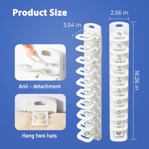 MACOPRO Hat rack for wall, Hat Organizer for Baseball Caps, White 2 Packs - color: 2Packs-White