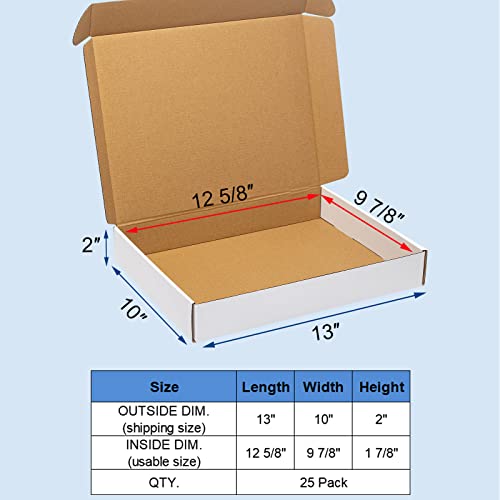Wowxyz 13x10x2 Inches Shipping Boxes 25 Pack Corrugated Cardboard White Box - size: 13x10x2"