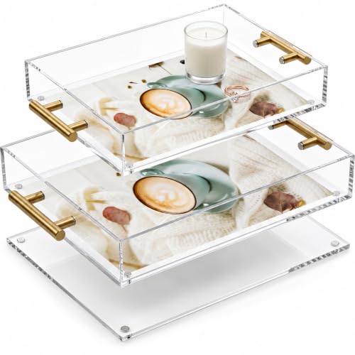 Novabright 2 Pack Clear Acrylic Serving Tray with Magnetic Mat Insert