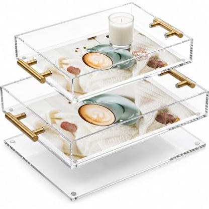 Novabright 2 Pack Clear Acrylic Serving Tray with Magnetic Mat Insert