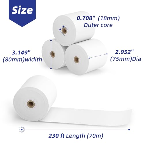 30 Rolls 3 1/8 x 230 Thermal Paper Receipt Rolls 55 GSM Premium Quality Thick paper For POS Cash Register BPA Free-Methdic - style: 30 Rolls