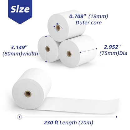 30 Rolls 3 1/8 x 230 Thermal Paper Receipt Rolls 55 GSM Premium Quality Thick paper For POS Cash Register BPA Free-Methdic - style: 30 Rolls