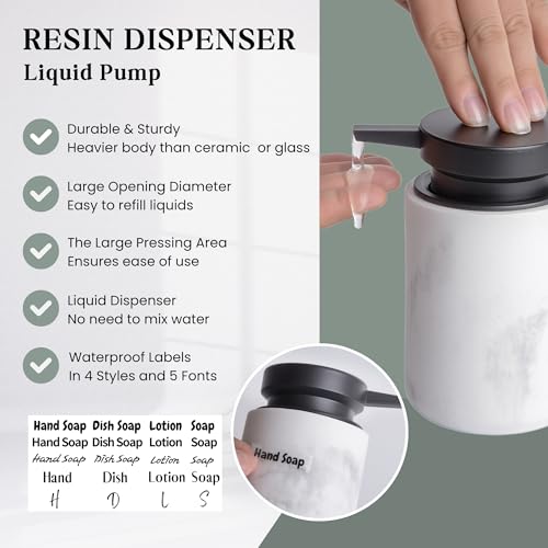 Clasin Home Liquid Soap Dispenser with Easy-to-Press Pump, 10 oz Refillable Hand Soap Dispenser with Extended Spout for Bathroom Kitchen Dish Lotion, Modern Stone Texture (White) - color: White