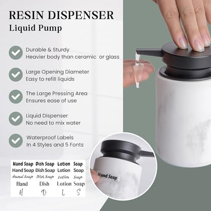 Clasin Home Liquid Soap Dispenser with Easy-to-Press Pump, 10 oz Refillable Hand Soap Dispenser with Extended Spout for Bathroom Kitchen Dish Lotion, Modern Stone Texture (White) - color: White