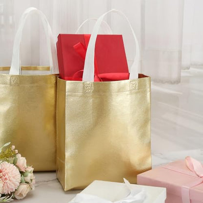 Tosnail 40 Pack 10 x 8 Inch Glossy Gold Reusable Grocery Bags Shopping Tote Bag with Handle Present Bag Gift Bag for Weddings, Birthdays, Party, Event - Gold - color: Gold