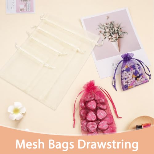 Crweety 50PCS Organza Bags 3x4 Ivory Small Gift Bags Mesh Drawstring - color: Ivory