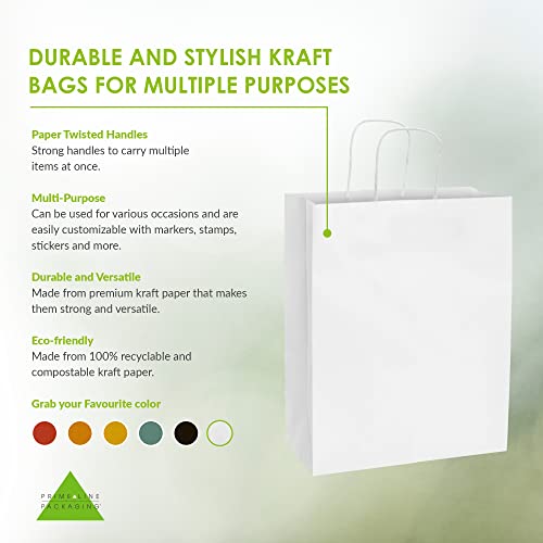 Prime Line Packaging White Goodie Bags, 10x5x13 Inch, 25 Pack