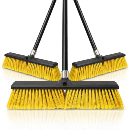 3 Pack 18-Inch Outdoor Push Brooms with 62-Inch Long Handles - color: Yellow 3 Pack, size: 18Inch