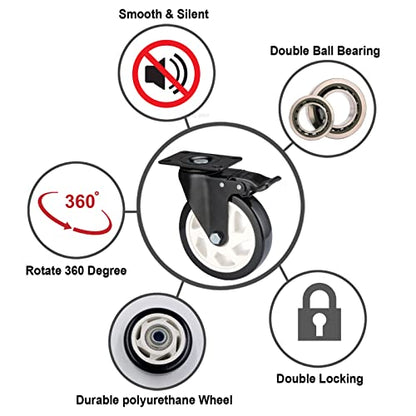 Caster Wheels-5 Inch Swivel Casters Set of 4 Heavy Duty with Brake - color: Black, size: 5"8pack Black