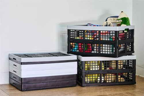 Aebeky 3-Pack Plastic Collapsible Storage Crates-30L,Foldable Plastic Crates for Storage (Black+Gray) - color: Black+Gray