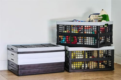 Aebeky 3-Pack Plastic Collapsible Storage Crates-30L,Foldable Plastic Crates for Storage (Black+Gray) - color: Black+Gray