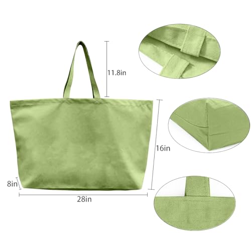 Large Canvas Tote Bag Reusable Extra Big Grocery Bags - color: Light Green