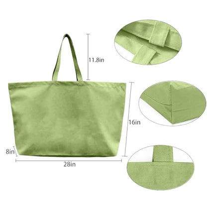 Large Canvas Tote Bag Reusable Extra Big Grocery Bags - color: Light Green
