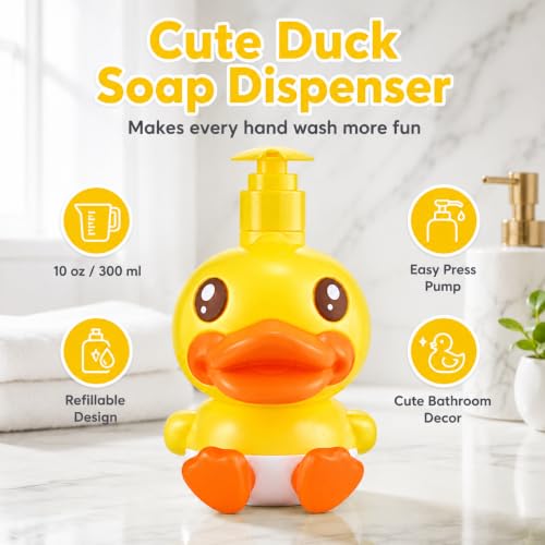 Plastic Cute Duck Soap Dispenser for Kid or Children with Pump - color: Yellow