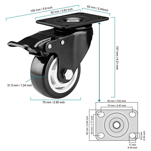 Caster Wheels-3 Inch Swivel Casters Set of 4 Heavy Duty with Brake - color: Black, size: 3"8pack Black